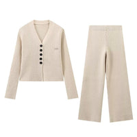 Lara | V-Neck Cardigan Ribbed Knit Wide Leg Co-ord Set