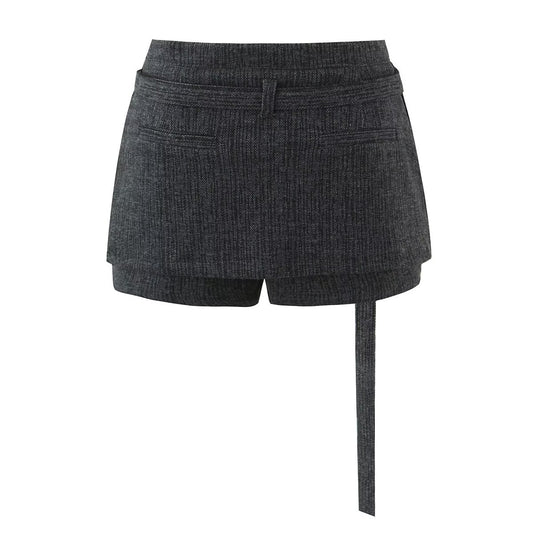 Romy | Tailored Shorts Grey High Waisted Belted Wrap Skort