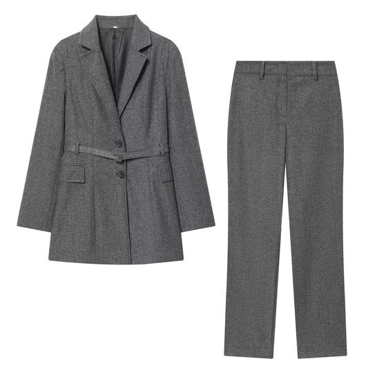 Imogen | Gray Belted Blazer Trouser Suit