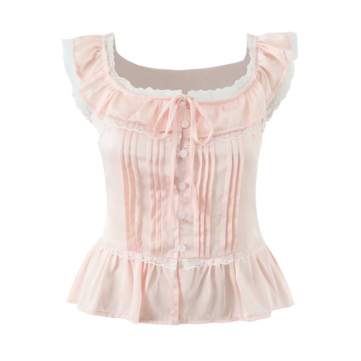 Liv | Summer Peplum Top White Square Neck Sleeveless Lace Ruffle