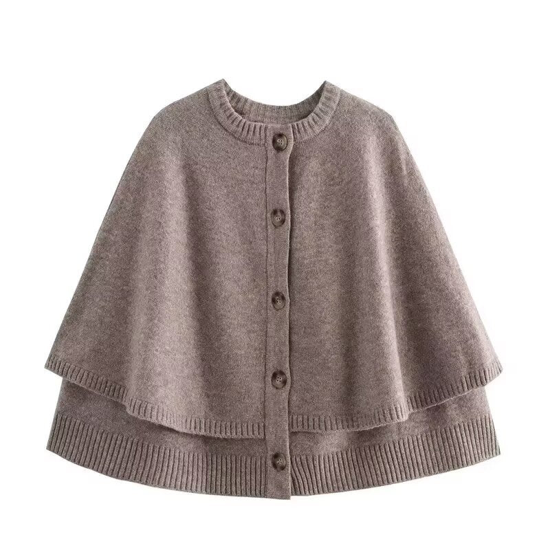 Eliza | Cape Sleeve Gold Button Ribbed Trim Relaxed Cropped Knit Cardigan