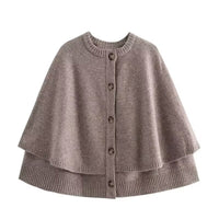 Eliza | Cape Sleeve Gold Button Ribbed Trim Relaxed Cropped Knit Cardigan
