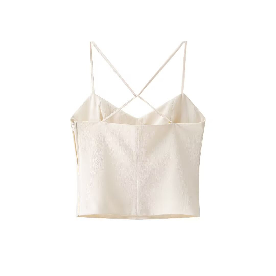 Thea | Ruched Cami Top Cream V Neck