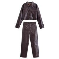 Maisie | Croc Embossed Faux Leather Jacket Trousers Set