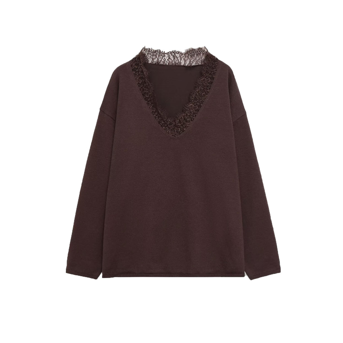 Niamh | V-Neck Lace Trim Long Sleeve Soft Knit Top
