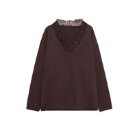 Niamh | V-Neck Lace Trim Long Sleeve Soft Knit Top