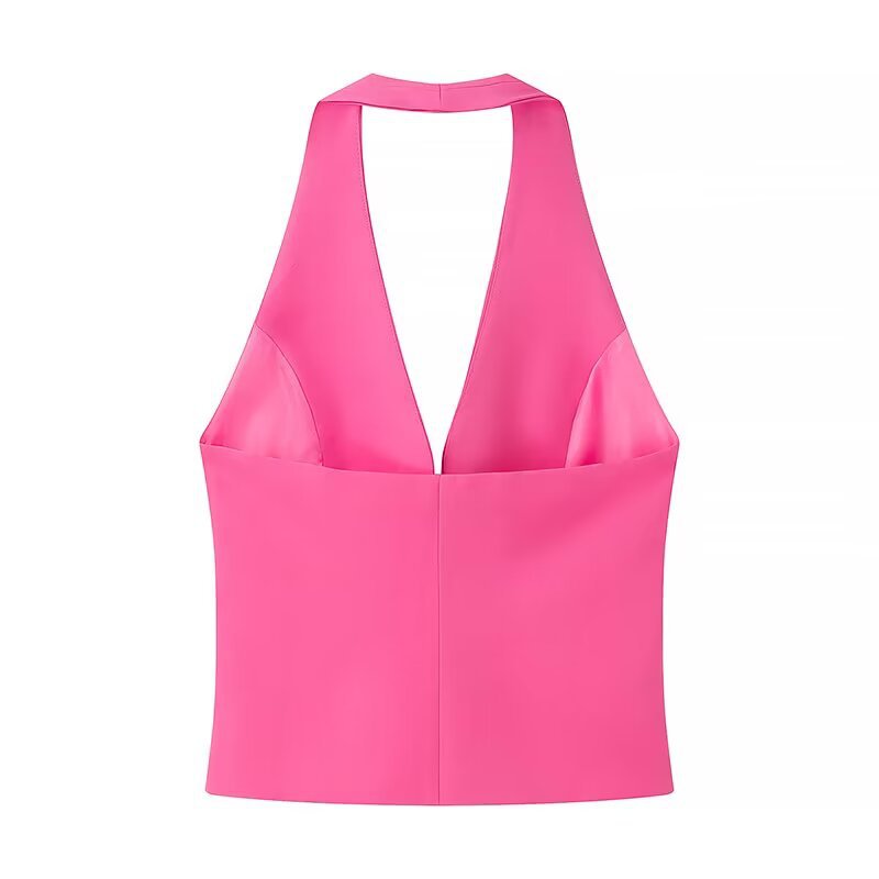 Camilla | Backless Deep V-Neck Peplum Halter Top