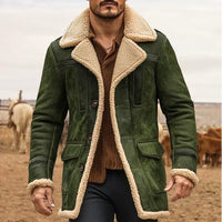 Ashcombe | Men's Faux Suede Sherpa Lined Double-Breasted Coat - Army Green