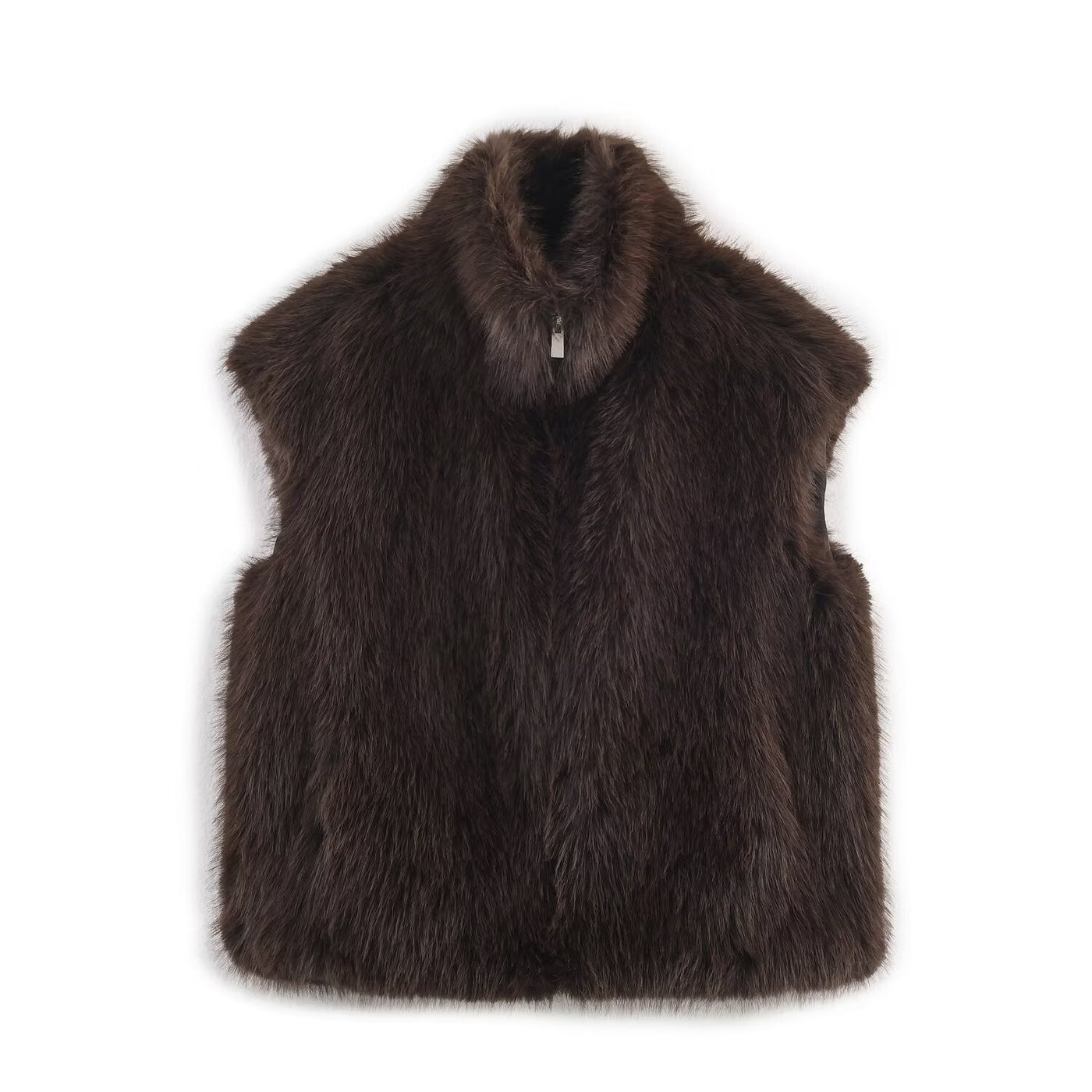 Faye | Brown Faux Fur Zip-Up Vest