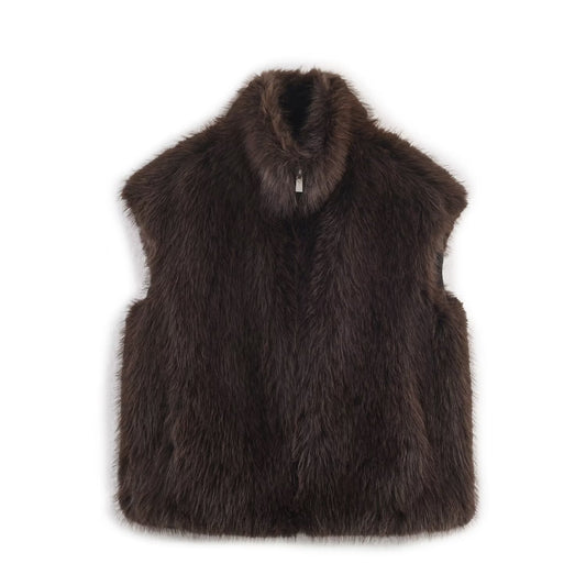 Ines | Casual Sleeveless Faux Fur Jacket Brown