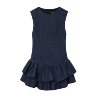 Olivia | Crew Neck Tiered Ruffle Eyelet Detail Checked Mini Dress