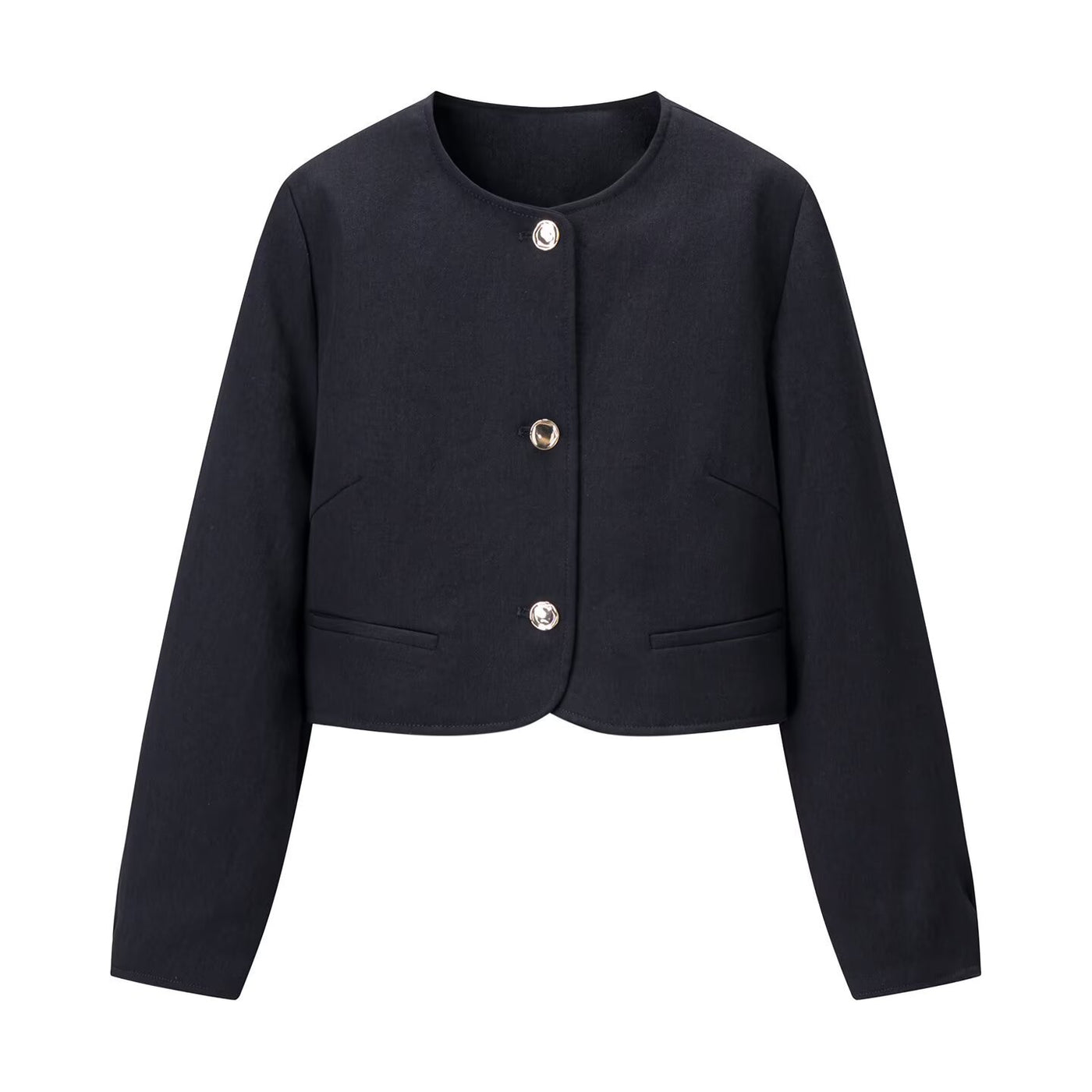 Naomi | Cropped Gold Button Blazer