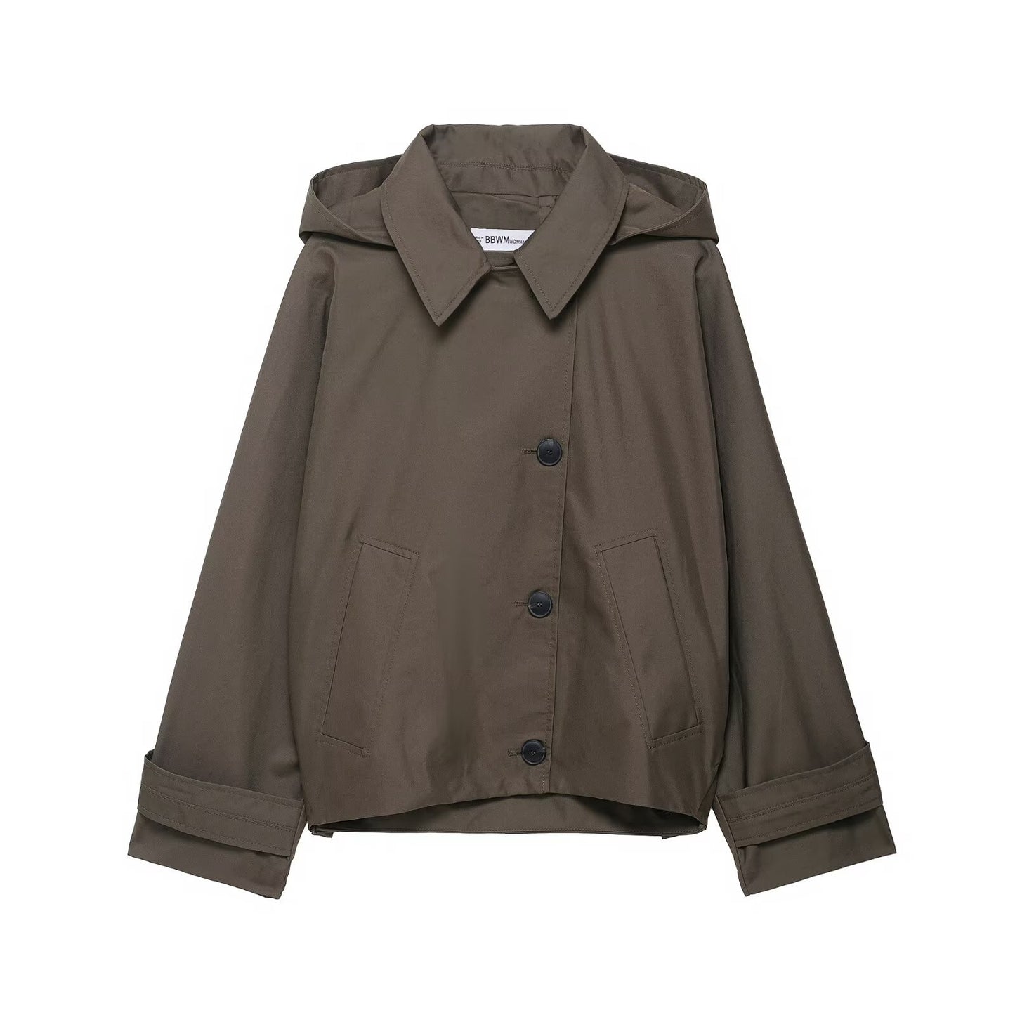Bea | Casual Cropped Hooded Button Up Jacket Khaki Oversized