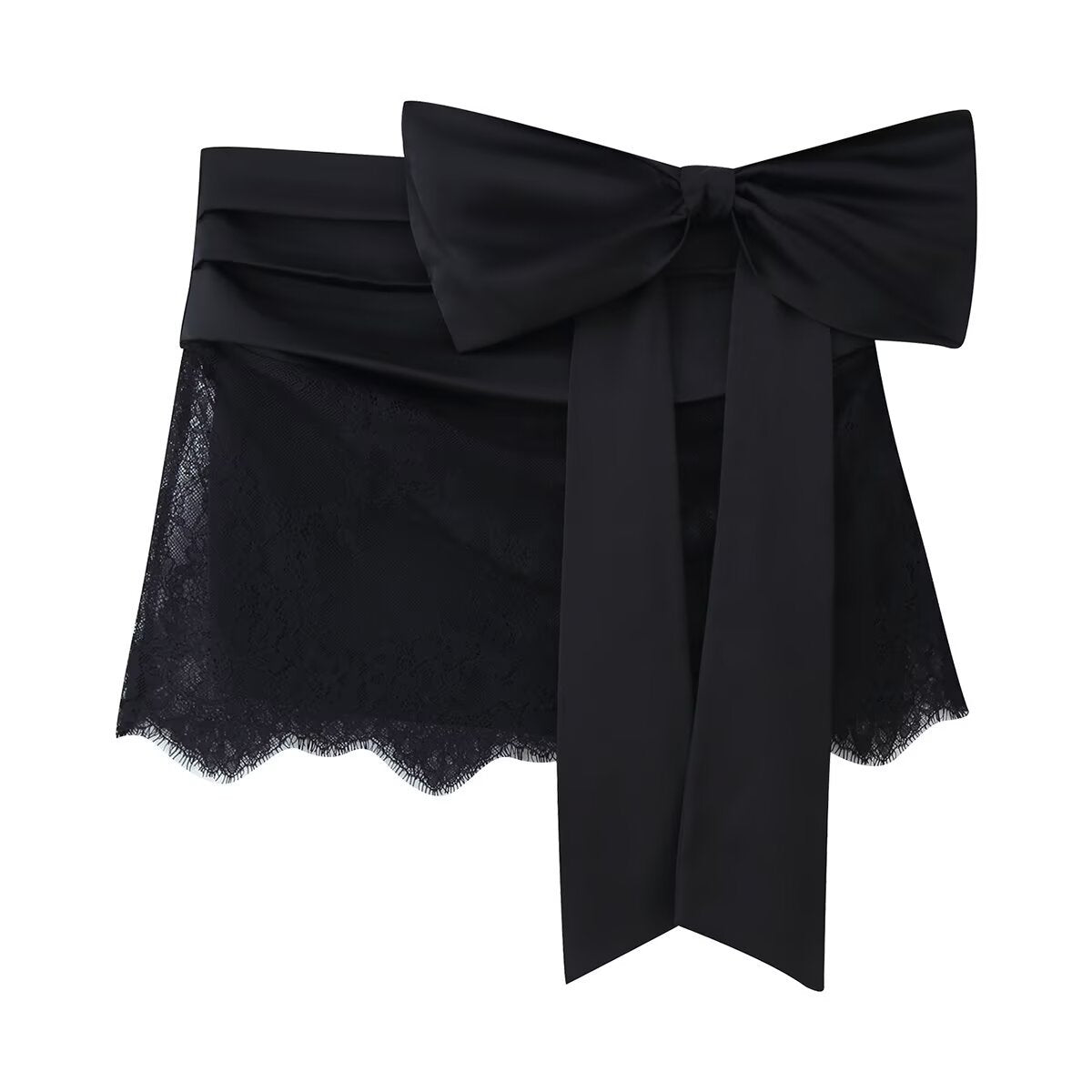 Daisy | Satin Bow Lace Mini Skirt