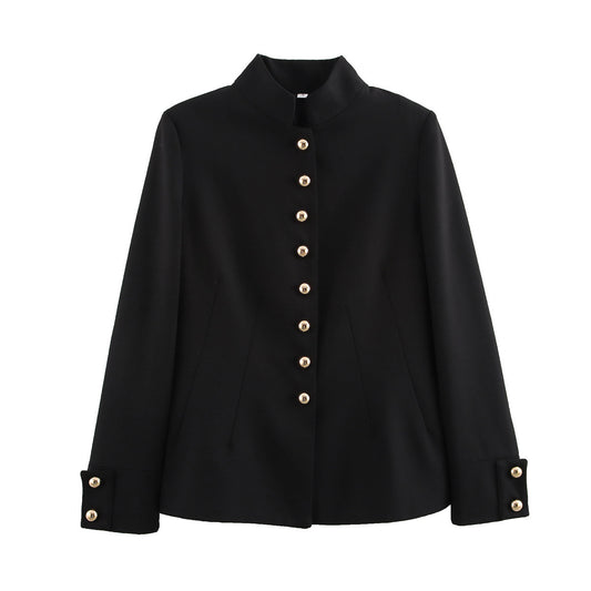 Vera | Fitted Black Blazer Gold Button Long Sleeve