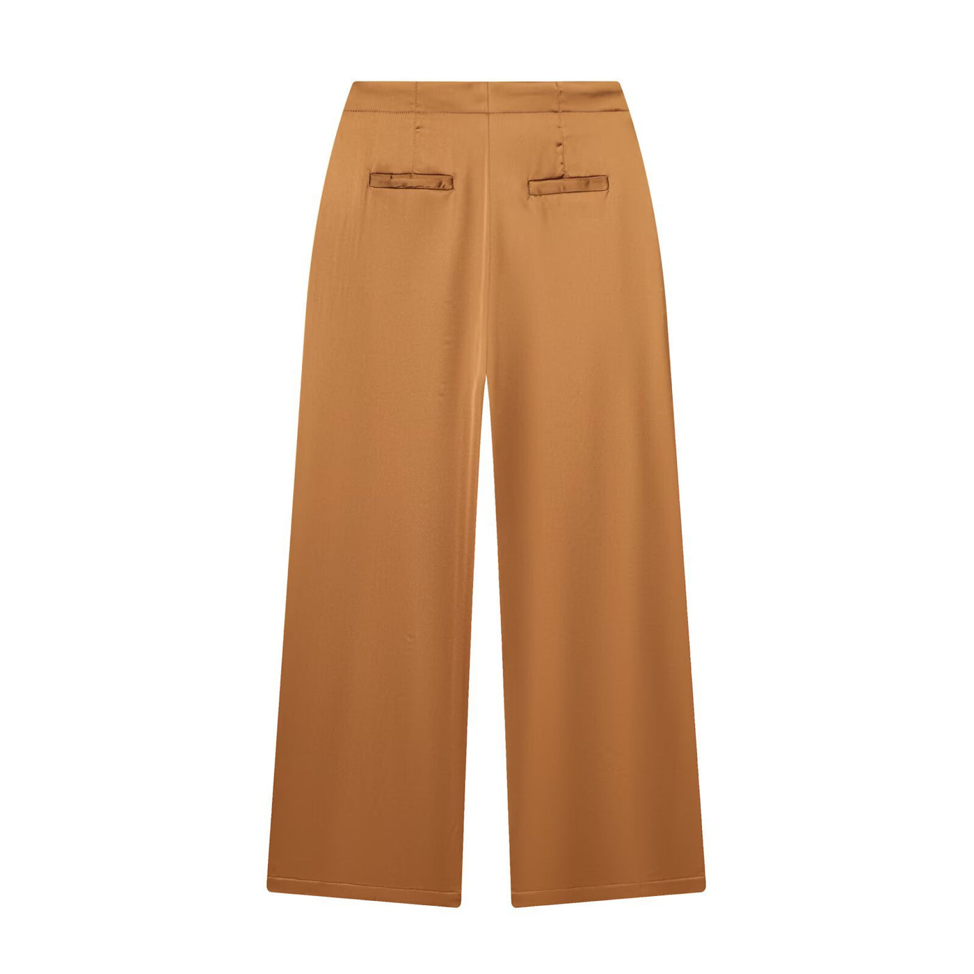 Isla | High-Waist Button-Front Vertical Seam Wide-Leg Satin Trousers in Camel