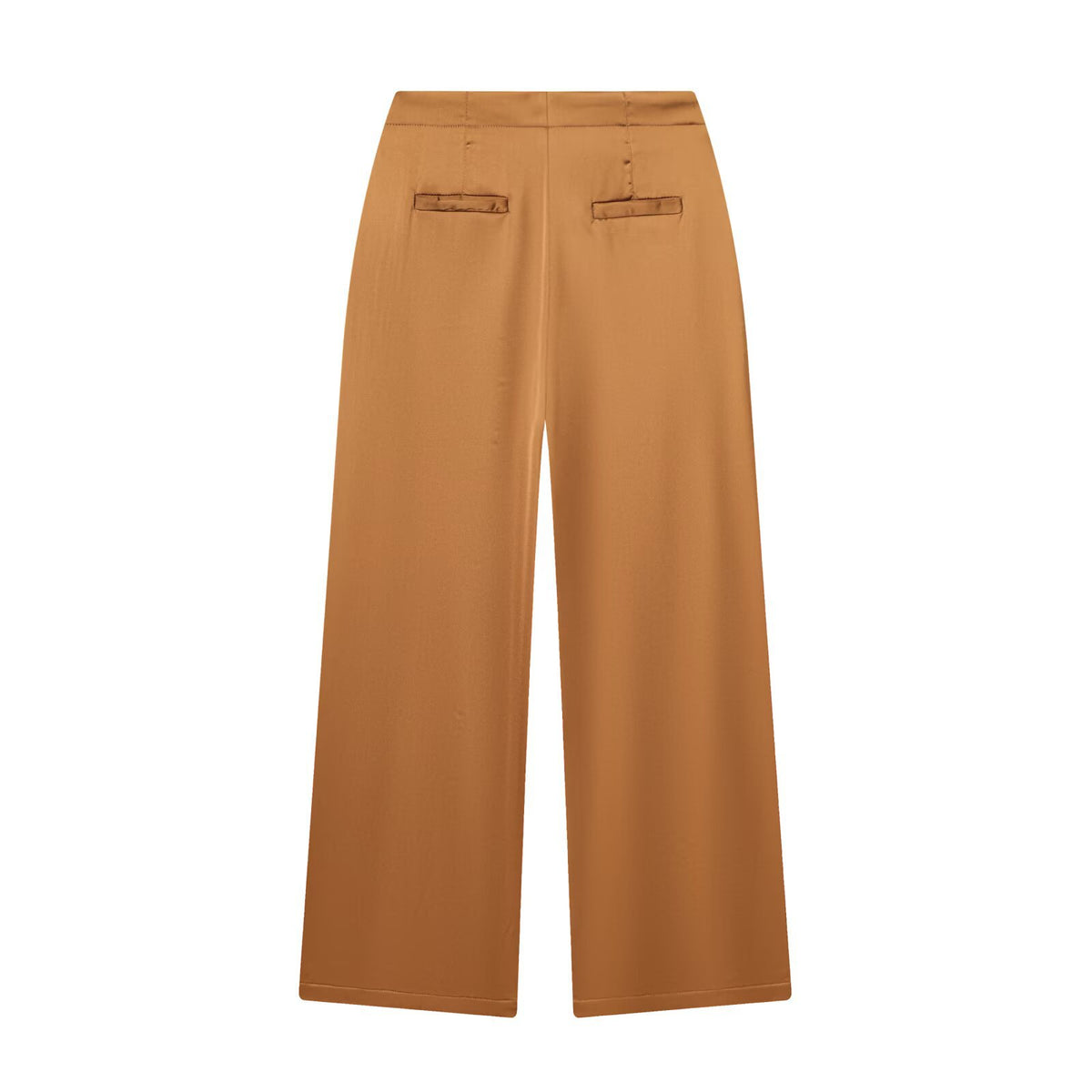 Isla | High-Waist Button-Front Vertical Seam Wide-Leg Satin Trousers in Camel