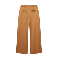 Isla | High-Waist Button-Front Vertical Seam Wide-Leg Satin Trousers in Camel