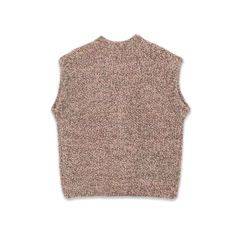 Sage | Autumn Sleeveless Cardigan Brown Knitted Button Front Textured