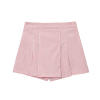 Amber | Gingham Check Pleated Mini Skirt with Fixed Waistband