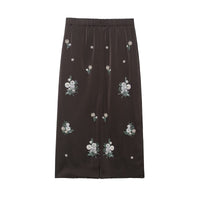 Matilda | Floral Embroidered Satin Midi Skirt