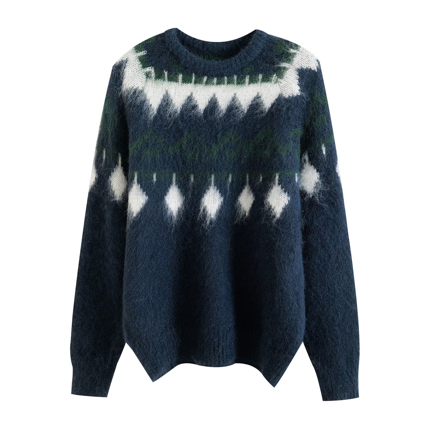 Maren | Cozy Fair Isle Crew Neck Sweater Gray Blue