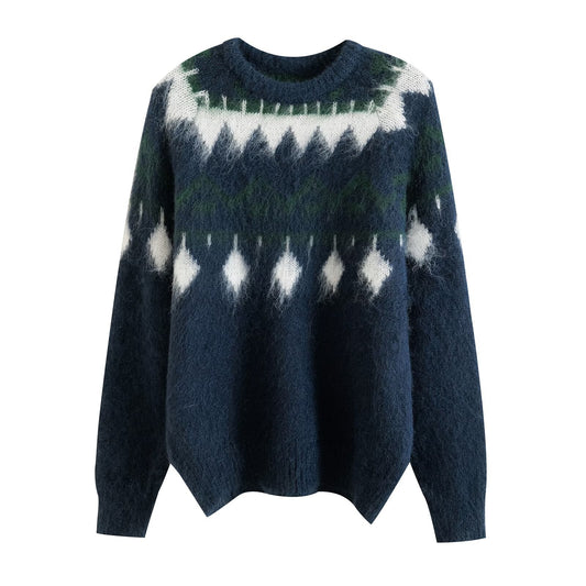 Rue | Casual Fair Isle Knitted Sweater Grey Blue