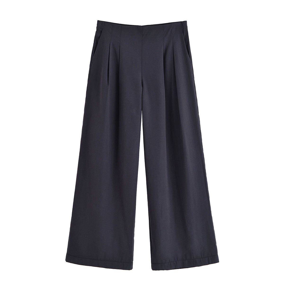 Maddison | High-Waist Pleated Pocket Wide-Leg Linen Trousers in Black