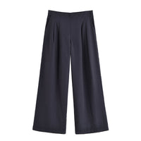 Maddison | High-Waist Pleated Pocket Wide-Leg Linen Trousers in Black