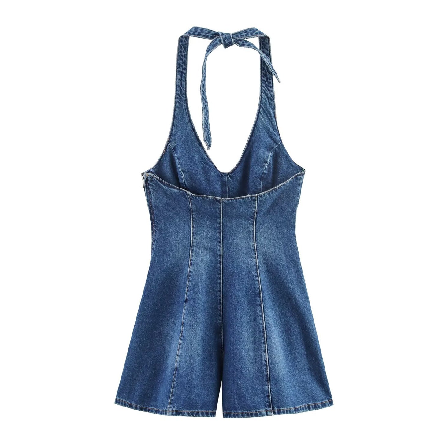 Lire | Casual Halter Neck Denim Dress Blue Shorts