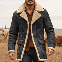 Ashcombe | Men's Faux Suede Sherpa Lined Double-Breasted Coat - Grey