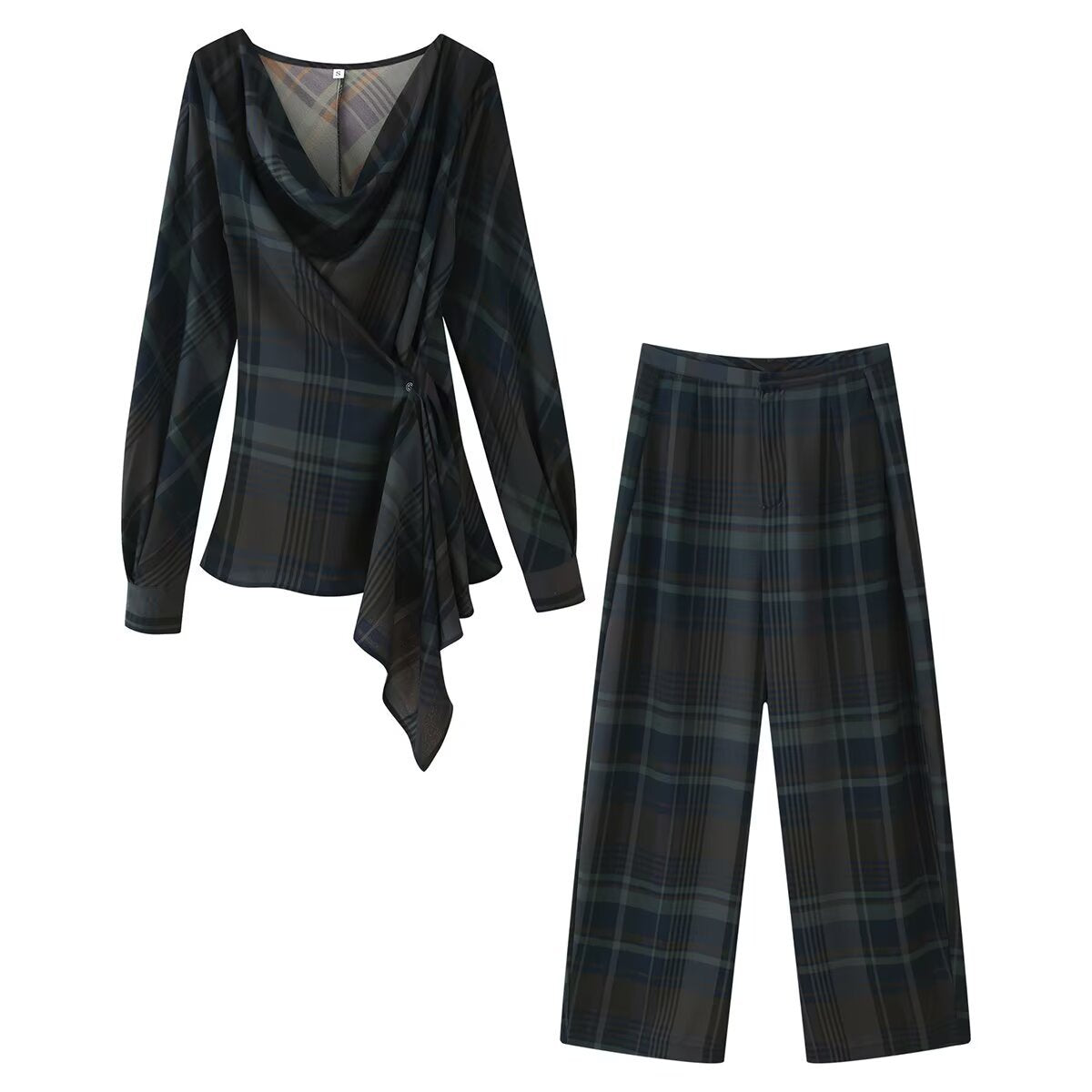 Mila | Satin Cowl Neck Wrap Wide Leg Pants Set