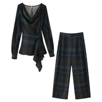 Mila | Satin Cowl Neck Wrap Wide Leg Pants Set