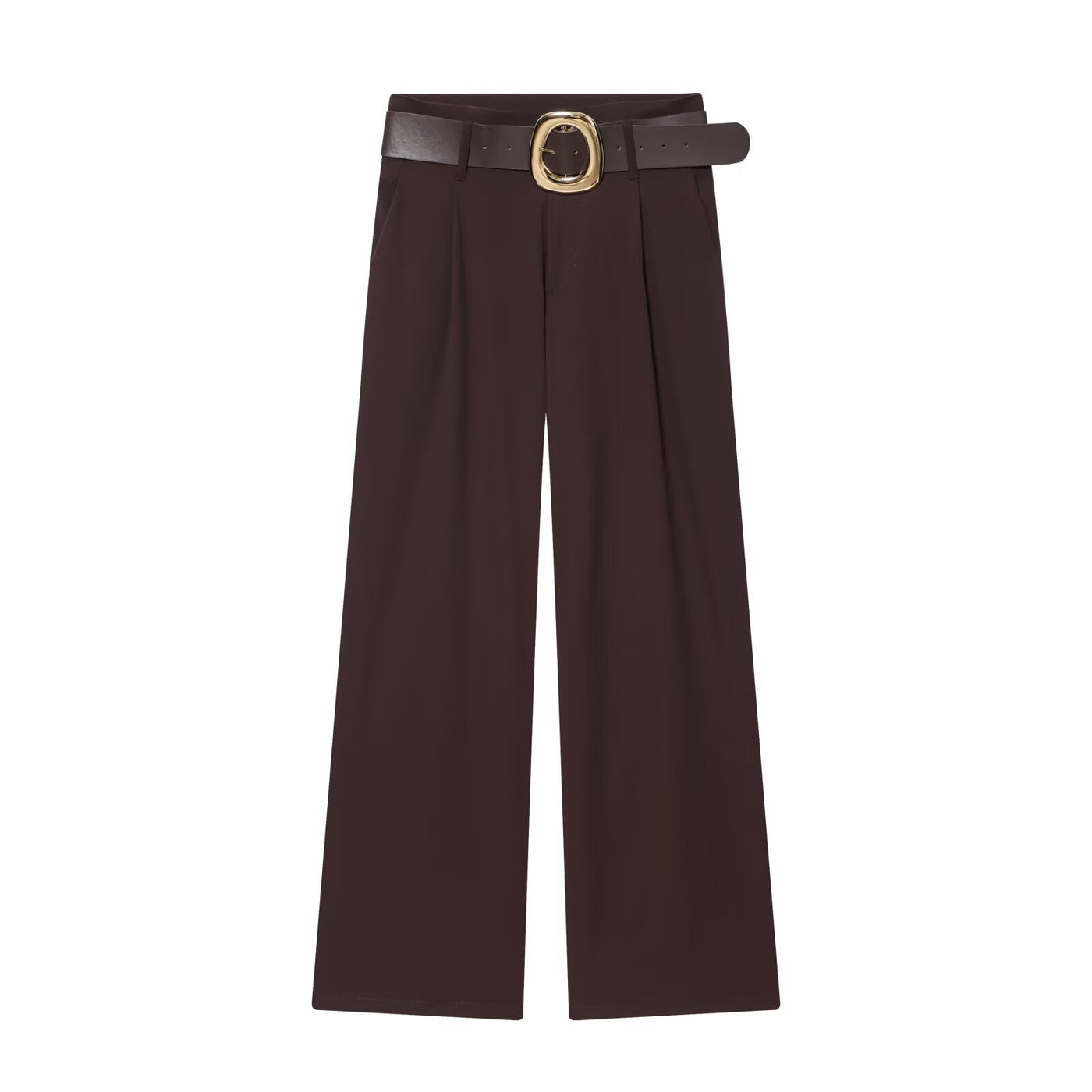 Ella | High-Waist Front-Pleat Wide-Leg Tailored Trousers in Brown