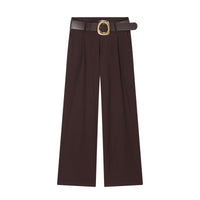 Ella | High-Waist Front-Pleat Wide-Leg Tailored Trousers in Brown