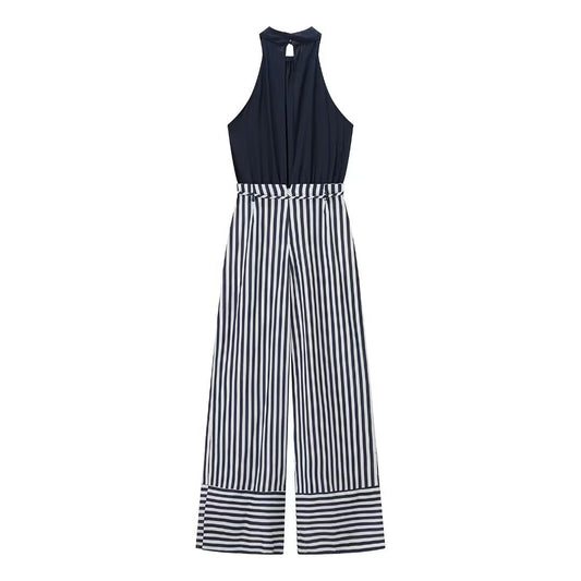 Darcy | Casual Striped Wide Leg Jumpsuit Navy White