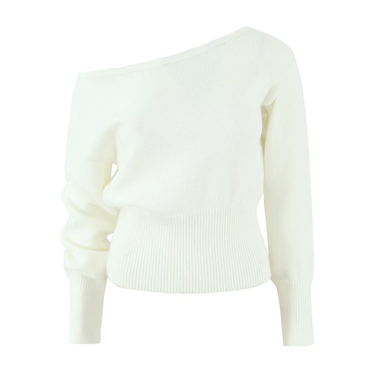 Lucia | Elegant Off Shoulder Sweater Cream Knitted Long Sleeve