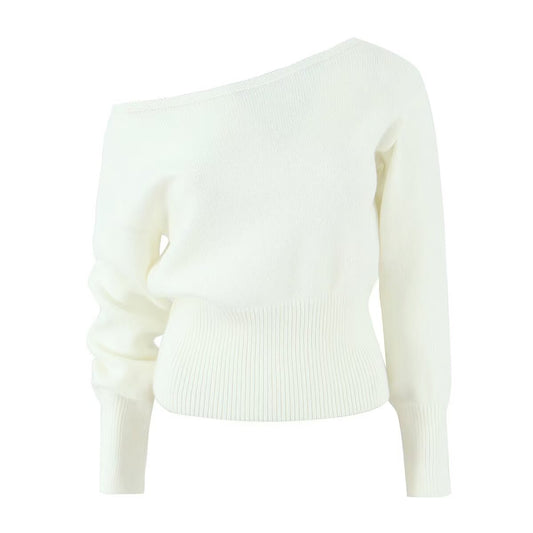 Lucia | Elegant Off Shoulder Sweater Cream Knitted Long Sleeve