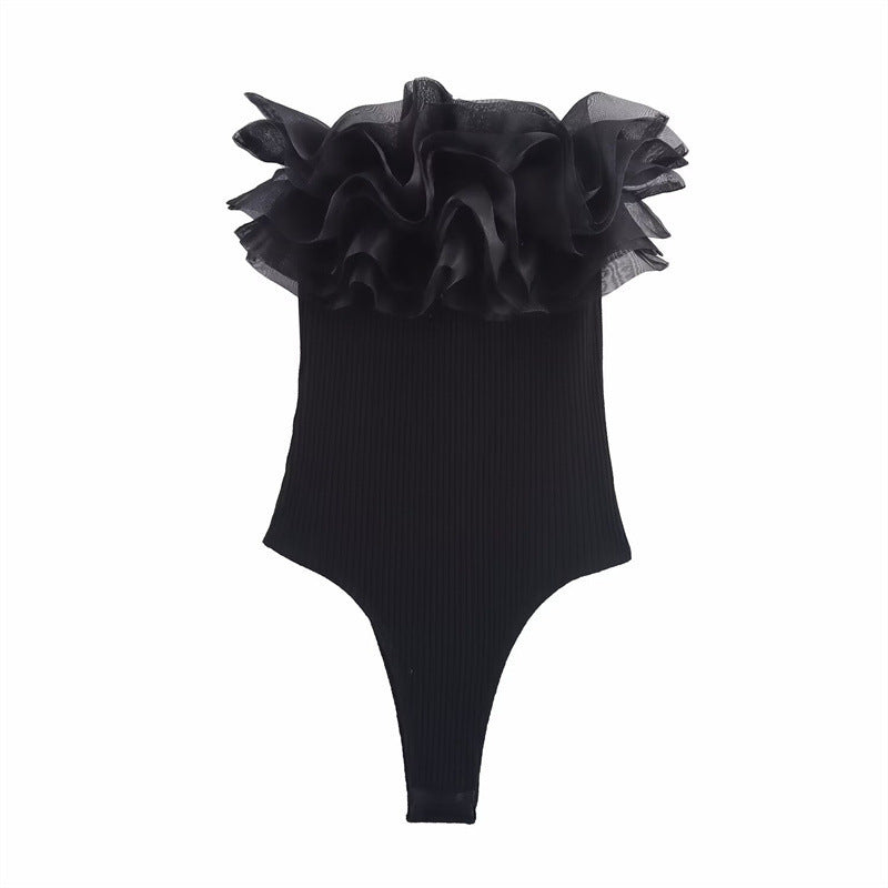 Delilah | Strapless Multi-Ruffle Top in White & Black