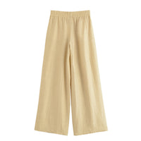 Elspeth | Elasticated High-Waist Flowing Wide-Leg Linen Trousers in Cream