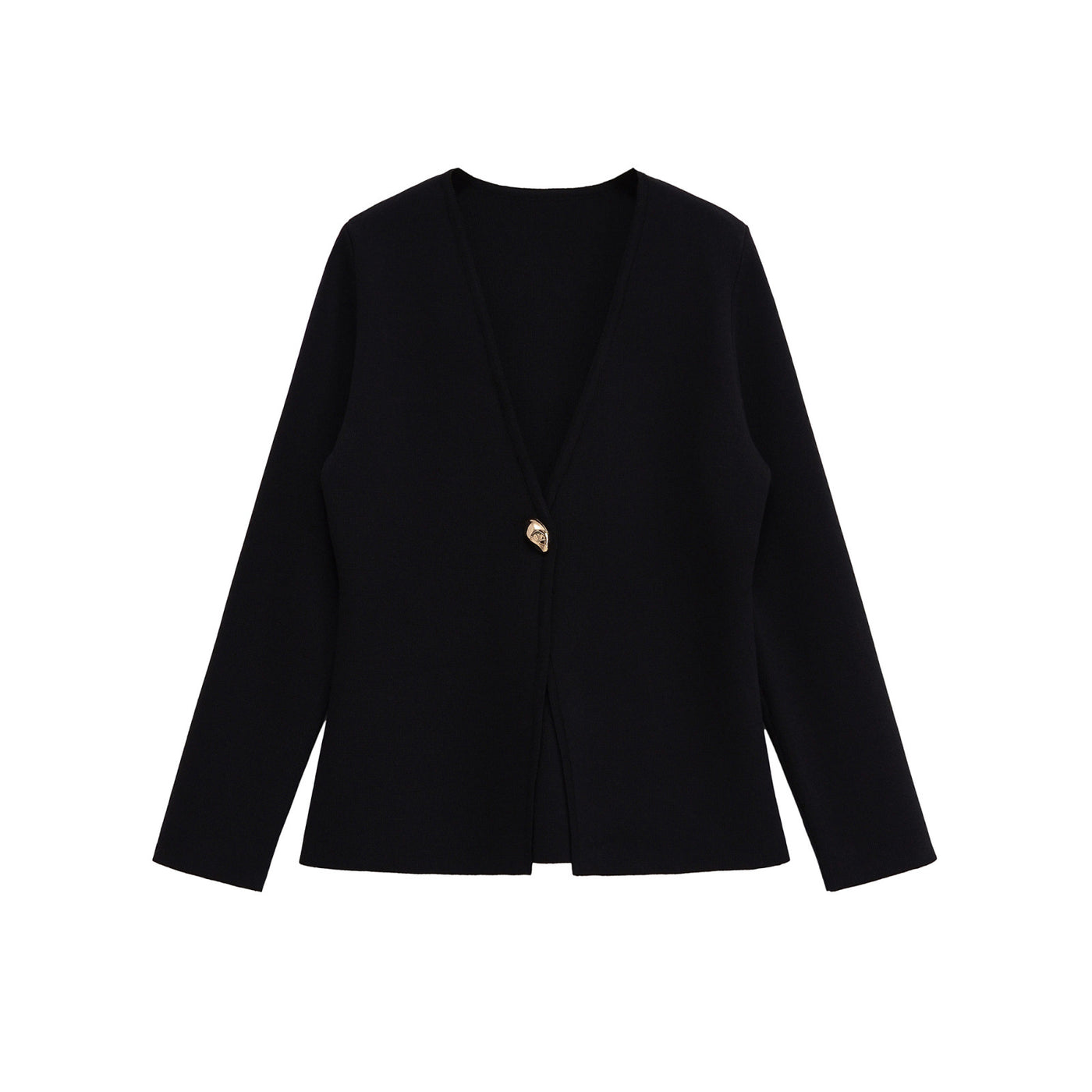 Mila | Deep V-Neck Gold Button Centre Seam Cropped Knit Cardigan