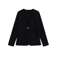 Mila | Deep V-Neck Gold Button Centre Seam Cropped Knit Cardigan