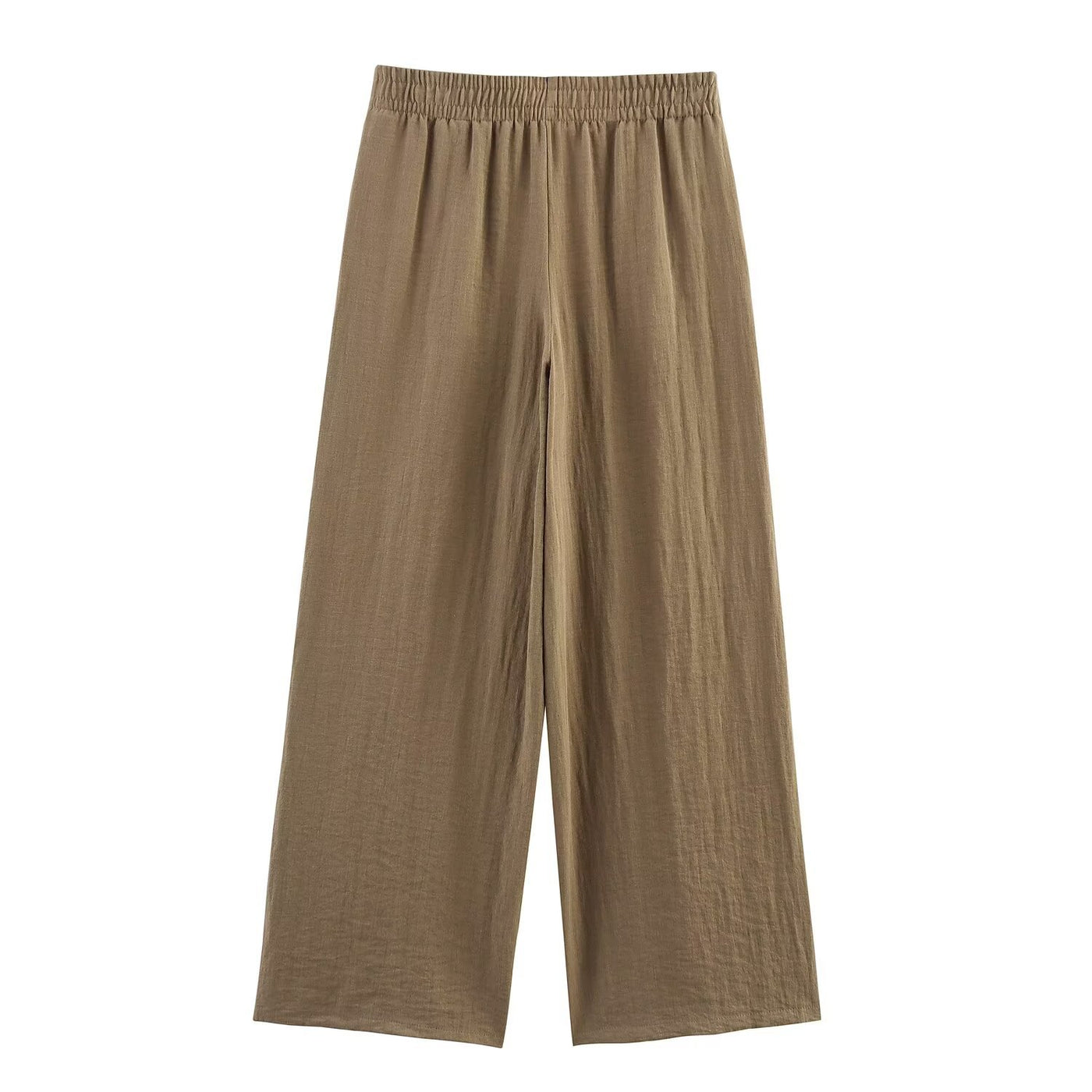 Julia | Elasticated Waist Side Pocket Wide-Leg Linen Trousers in Khaki, Red and Brown