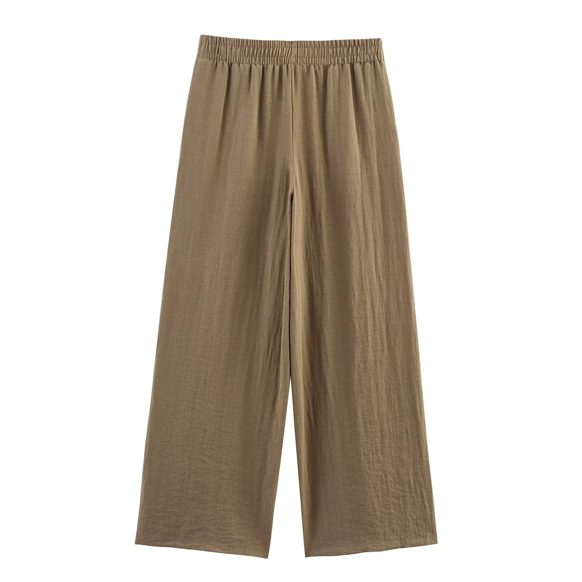 Julia | Elasticated Waist Side Pocket Wide-Leg Linen Trousers in Khaki, Red and Brown
