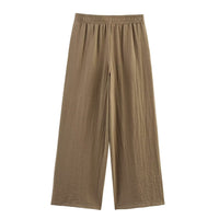 Julia | Elasticated Waist Side Pocket Wide-Leg Linen Trousers in Khaki, Red and Brown