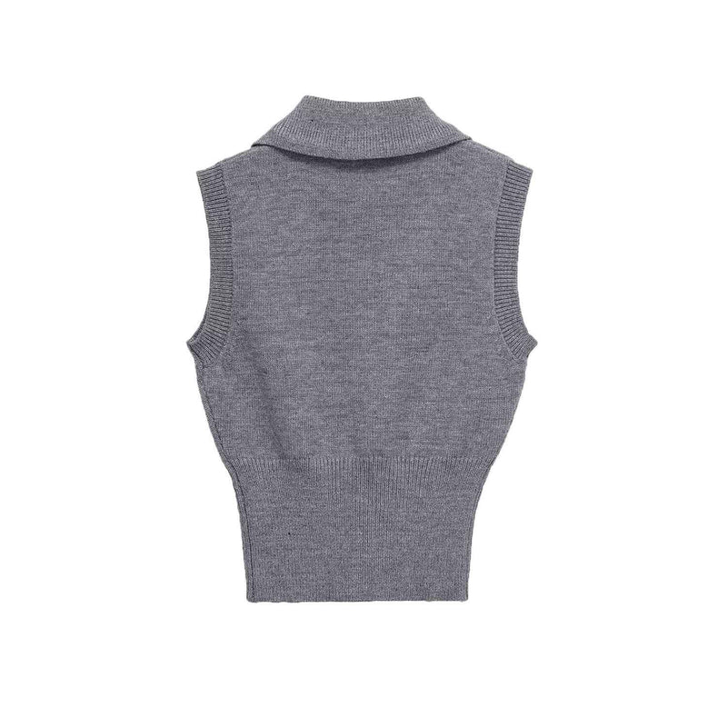 Alma | Knitted Top Grey Sleeveless Collared Crop
