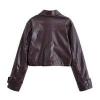 Maisie | Croc Embossed Faux Leather Jacket Trousers Set