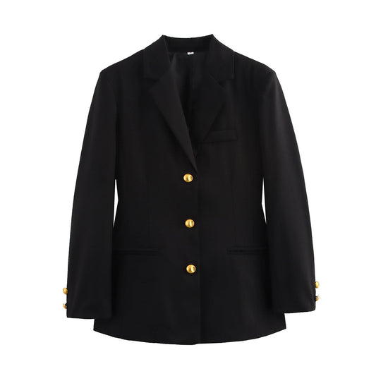 Vera | Oversized Black Blazer Gold Buttons