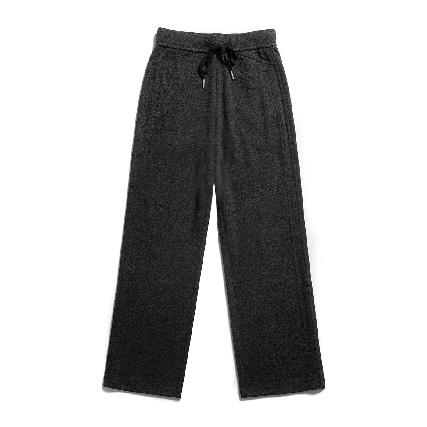 Yasmine | Drawstring Vertical Seam Wide-Leg Brushed Terry Trousers