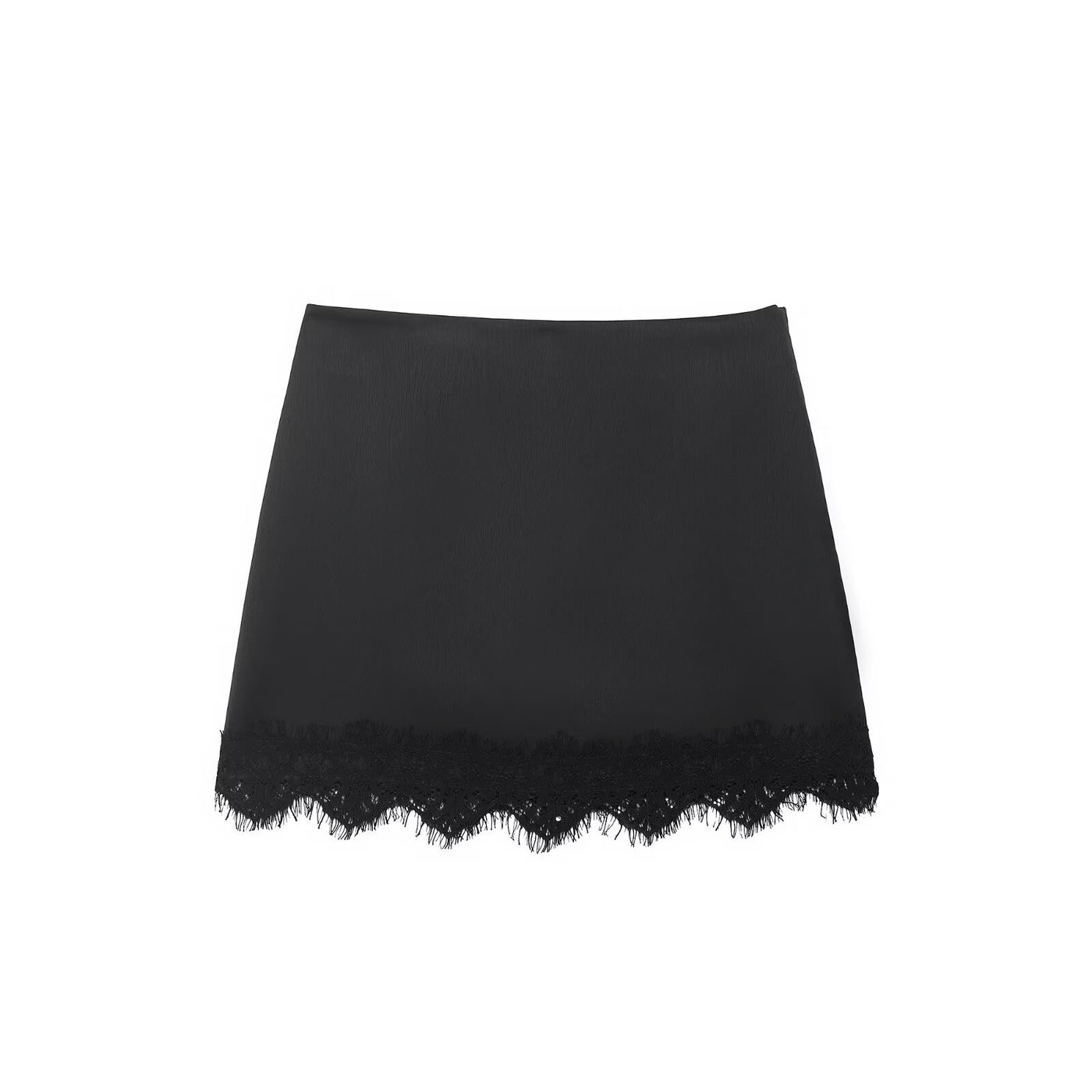 Alice | Lace Trim Satin Mini Slip Skirt